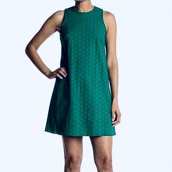 Calvin Klein Shift Dress Green Eyelet 6 Cotton Classic Feminine - Picture 1 of 10
